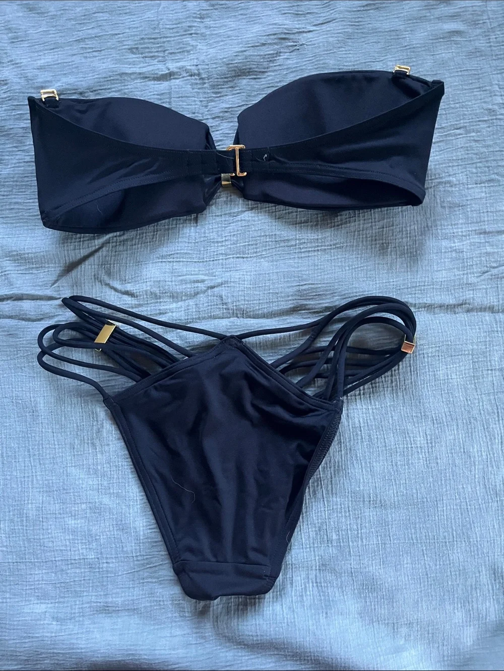 Victoria's Secret Black Bandeau Bikini Set with Strappy Bottoms - Picture 2 of 4